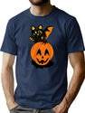 268 Retro Bat Jack-O'-Lantern T-Shirt for Men & Women, T-Shirts Graphic Tee - Navy