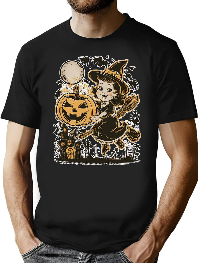 270 Happy Halloween Witch T-Shirt for Men & Women, T-Shirts Graphic Tee - Black