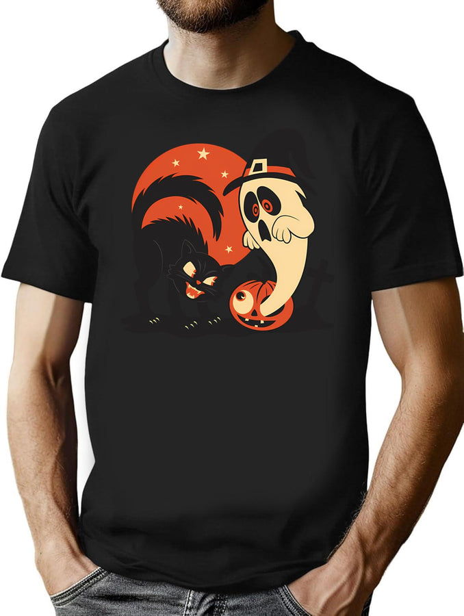 274 Retro Halloween Scene T-Shirt for Men & Women, T-Shirts Graphic Tee - Black