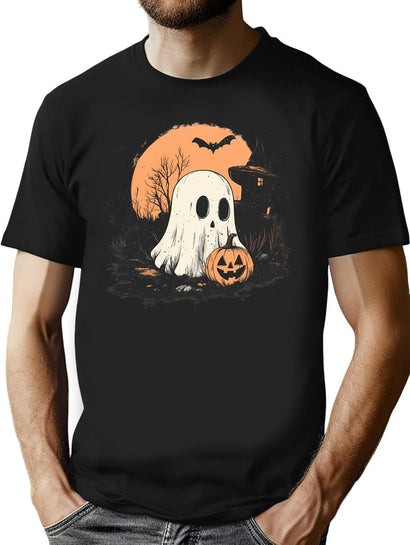 285 Ghost With Jack-O'-Lantern T-Shirt for Men & Women, T-Shirts Graphic Tee - Black