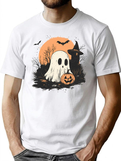 285 Ghost With Jack-O'-Lantern T-Shirt for Men & Women, T-Shirts Graphic Tee - Black