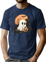 285 Ghost With Jack-O'-Lantern T-Shirt for Men & Women, T-Shirts Graphic Tee - Navy