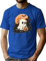 285 Ghost With Jack-O'-Lantern T-Shirt for Men & Women, T-Shirts Graphic Tee - Blue