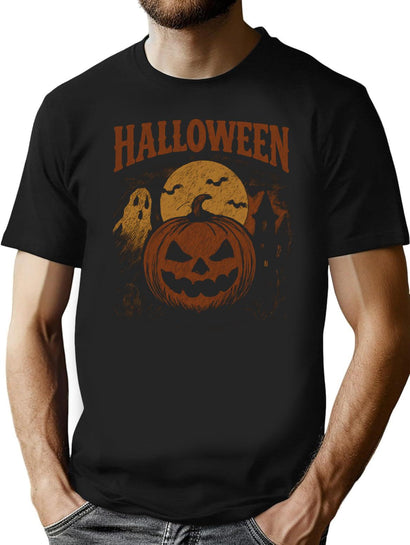 288 Vintage Pumpkin Scene Halloween Classic T-Shirt T-Shirt for Men & Women, T-Shirts Graphic Tee - Black