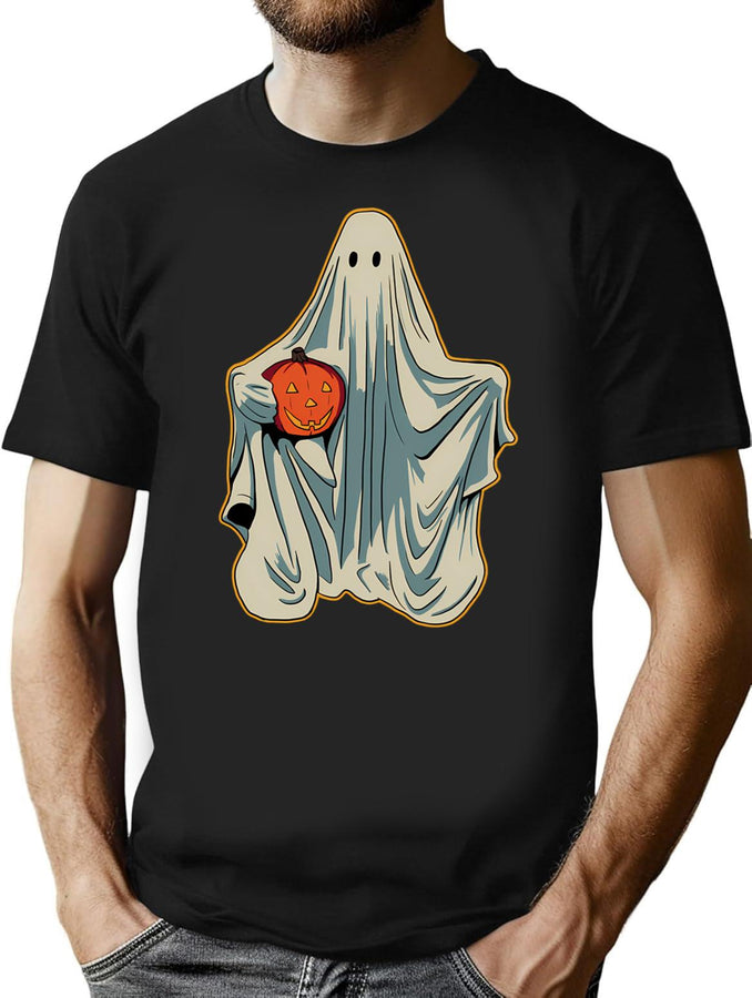 29 Retro Style Ghost And Pumpkin T-Shirt for Men & Women, T-Shirts Graphic Tee - Black