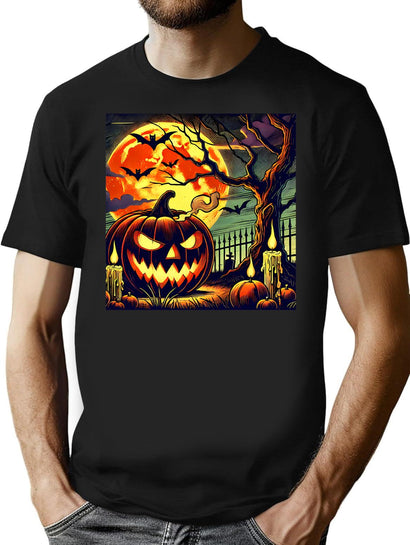 291 Vintage Retro Halloween Pumpkin Design T-Shirt for Men & Women, T-Shirts Graphic Tee - Black