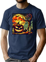 291 Vintage Retro Halloween Pumpkin Design T-Shirt for Men & Women, T-Shirts Graphic Tee - Navy