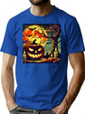 291 Vintage Retro Halloween Pumpkin Design T-Shirt for Men & Women, T-Shirts Graphic Tee - Blue