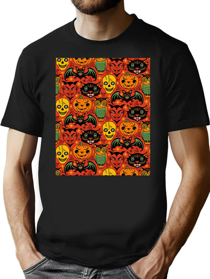 293 Retro Halloween Pattern T-Shirt for Men & Women, T-Shirts Graphic Tee - Black