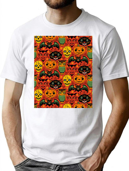293 Retro Halloween Pattern T-Shirt for Men & Women, T-Shirts Graphic Tee - Black