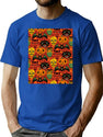 293 Retro Halloween Pattern T-Shirt for Men & Women, T-Shirts Graphic Tee - Blue