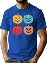 297 Pumpkin Faces Vintage Halloween T-Shirt for Men & Women, T-Shirts Graphic Tee - Blue