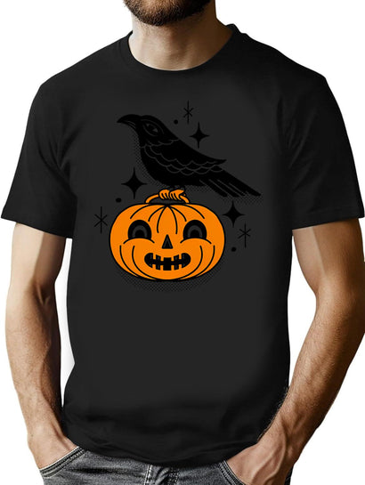 299 Halloween Pumpkin And Crow T-Shirt for Men & Women, T-Shirts Graphic Tee - Black