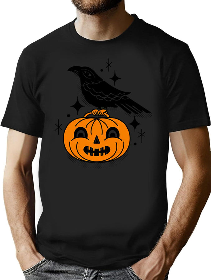 299 Halloween Pumpkin And Crow T-Shirt for Men & Women, T-Shirts Graphic Tee - Black