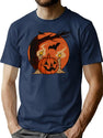 3 Vintage Pumpkin Scene Halloween T-Shirt for Men & Women, T-Shirts Graphic Tee - Navy