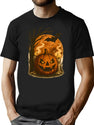 30 Grinning Pumpkin With Candles And Bat Vintage Halloween Art T-Shirt for Men & Women, T-Shirts Graphic Tee - Black