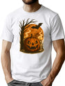 30 Grinning Pumpkin With Candles And Bat Vintage Halloween Art T-Shirt for Men & Women, T-Shirts Graphic Tee - White