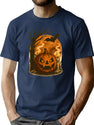 30 Grinning Pumpkin With Candles And Bat Vintage Halloween Art T-Shirt for Men & Women, T-Shirts Graphic Tee - Navy