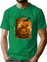 30 Grinning Pumpkin With Candles And Bat Vintage Halloween Art T-Shirt for Men & Women, T-Shirts Graphic Tee - Green