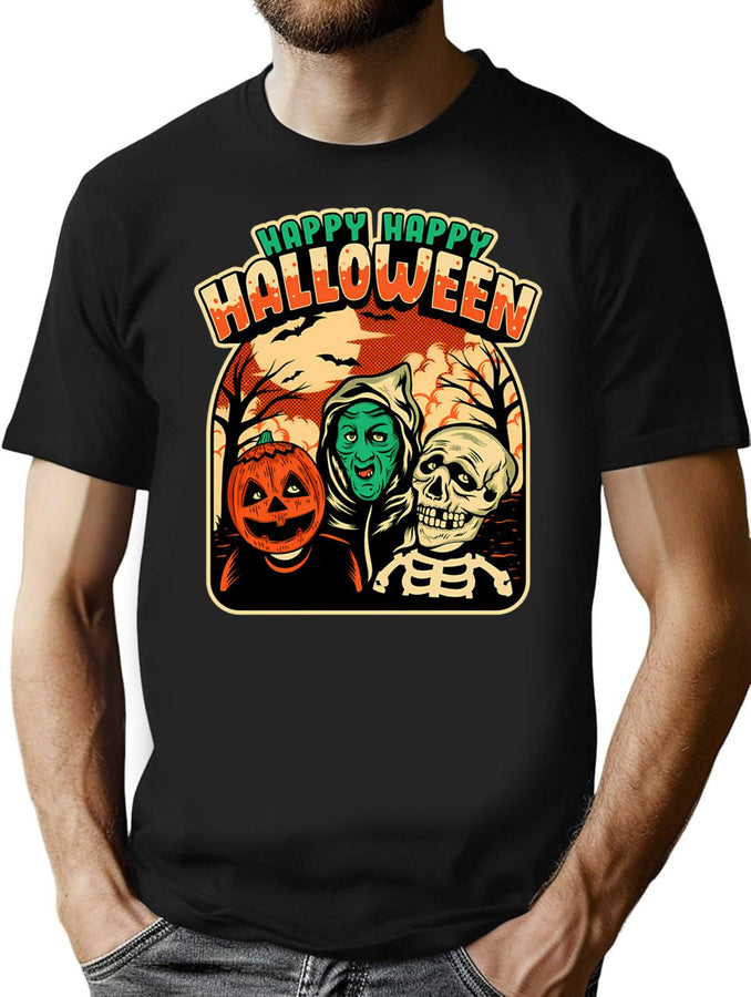 300 Happy Happy Halloween T-Shirt for Men & Women, T-Shirts Graphic Tee - Black