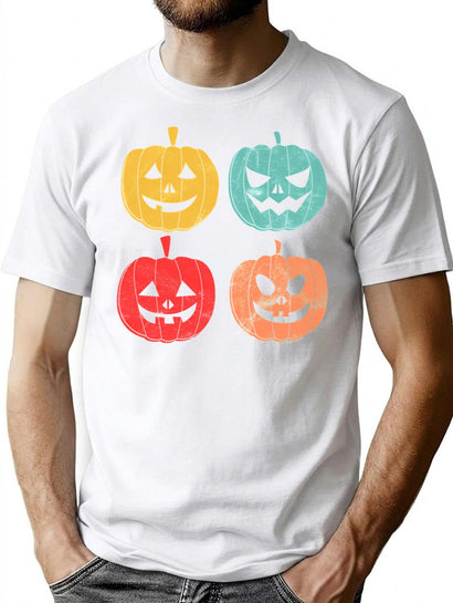 301 Pumpkin Faces Vintage Halloween T-Shirt for Men & Women, T-Shirts Graphic Tee - Black