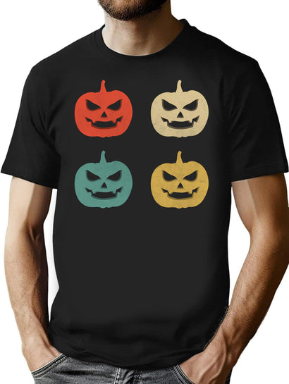 309 Halloween Vintage Pumpkins Scary Face Retro - Cute Pumpkin Face Horror To Halloween Party T-Shirt for Men & Women, T-Shirts Graphic Tee - Black
