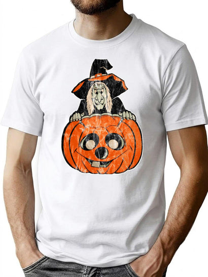 31 Vintage Halloween Witch Pumpkin Cut Out Graphic T-Shirt for Men & Women, T-Shirts Graphic Tee - Black
