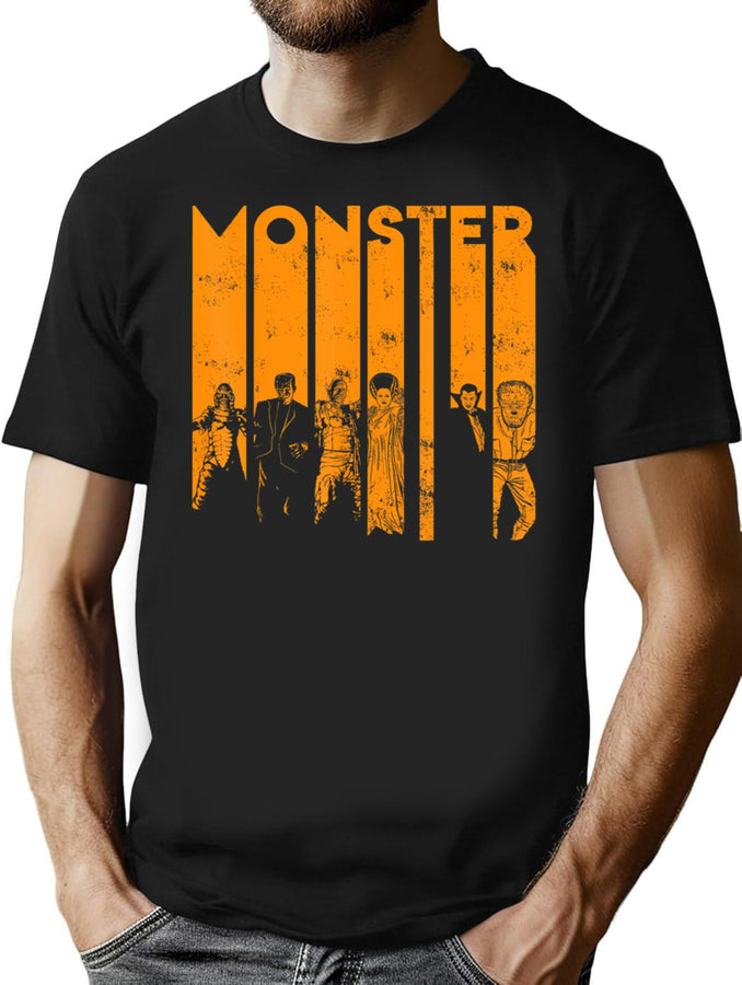 323 Halloween Creature Monster Letter Group Shot T-Shirt for Men & Women, T-Shirts Graphic Tee - Black