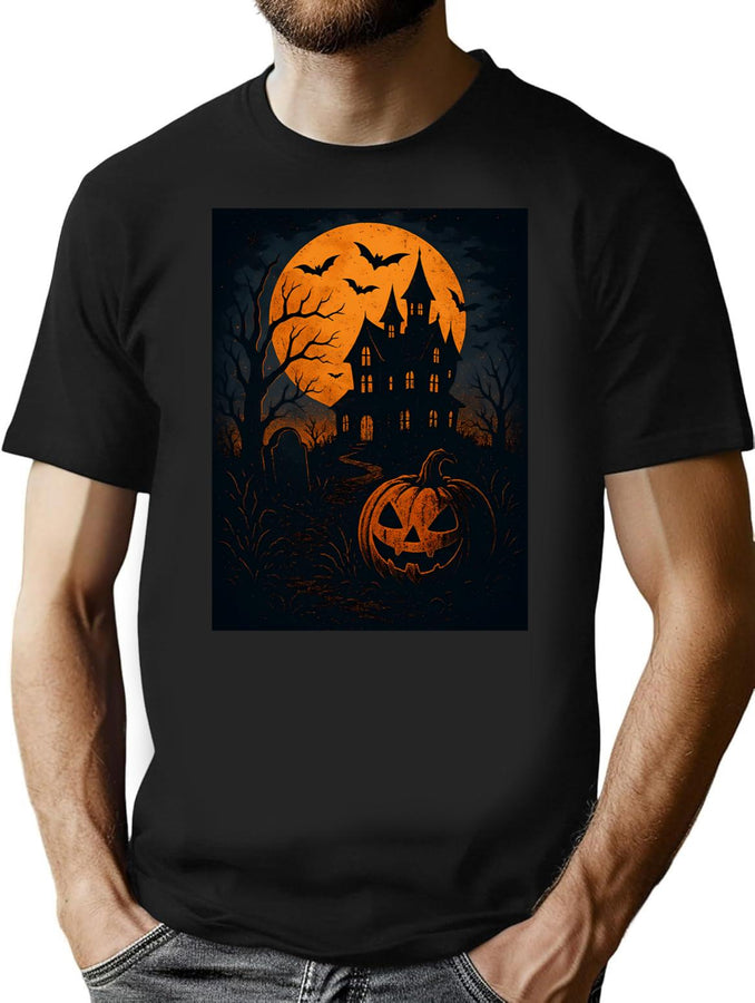 324 Vintage Haunted House Jack-O-Lantern T-Shirt for Men & Women, T-Shirts Graphic Tee - Black