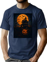 324 Vintage Haunted House Jack-O-Lantern T-Shirt for Men & Women, T-Shirts Graphic Tee - Navy