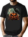 330 Vintage Pumpkin Scene Halloween T-Shirt for Men & Women, T-Shirts Graphic Tee - Black