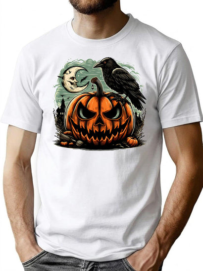 330 Vintage Pumpkin Scene Halloween T-Shirt for Men & Women, T-Shirts Graphic Tee - Black