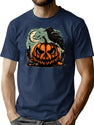 330 Vintage Pumpkin Scene Halloween T-Shirt for Men & Women, T-Shirts Graphic Tee - Navy