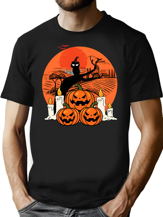 337 Vintage Pumpkin Scene Halloween T-Shirt for Men & Women, T-Shirts Graphic Tee - Black