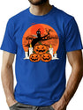338 Vintage Pumpkin Scene Halloween T-Shirt for Men & Women, T-Shirts Graphic Tee - Blue