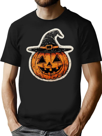 341 Vintage Jack-O'-Lantern With Witch Hat Sticker T-Shirt for Men & Women, T-Shirts Graphic Tee - Black