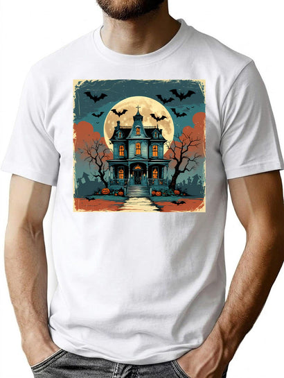 342 Retro Haunted House Halloween T-Shirt T-Shirt for Men & Women, T-Shirts Graphic Tee - Black