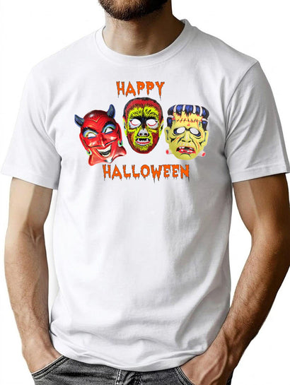 346 Happy Halloween With Vintage Masks T-Shirt for Men & Women, T-Shirts Graphic Tee - Black