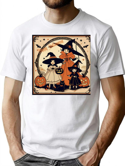 351 Vintage Happy Halloween Witches T-Shirt for Men & Women, T-Shirts Graphic Tee - Black