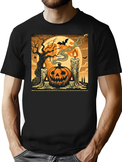 357 Vintage Halloween Pumpkin Glow T-Shirt for Men & Women, T-Shirts Graphic Tee - Black
