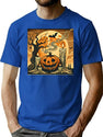 357 Vintage Halloween Pumpkin Glow T-Shirt for Men & Women, T-Shirts Graphic Tee - Blue