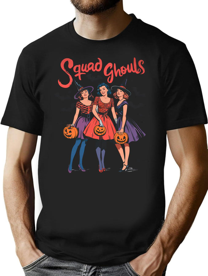 367 Squad Ghouls Retro Halloween Witch Friends Design T-Shirt for Men & Women, T-Shirts Graphic Tee - Black