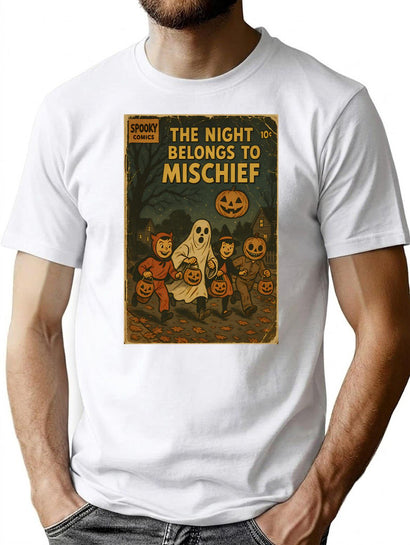 375 The Night Belongs To Mischief - Classic Halloween Cover Art T-Shirt for Men & Women, T-Shirts Graphic Tee - Black