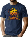 384 Haunted Halloween Pumpkin With Witch And Bat T-Shirt for Men & Women, T-Shirts Graphic Tee - Navy