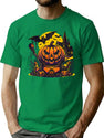 384 Haunted Halloween Pumpkin With Witch And Bat T-Shirt for Men & Women, T-Shirts Graphic Tee - Green