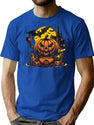384 Haunted Halloween Pumpkin With Witch And Bat T-Shirt for Men & Women, T-Shirts Graphic Tee - Blue