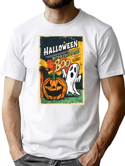 390 Halloween Vintage Pumpkin Boo T-Shirt for Men & Women, T-Shirts Graphic Tee - Black