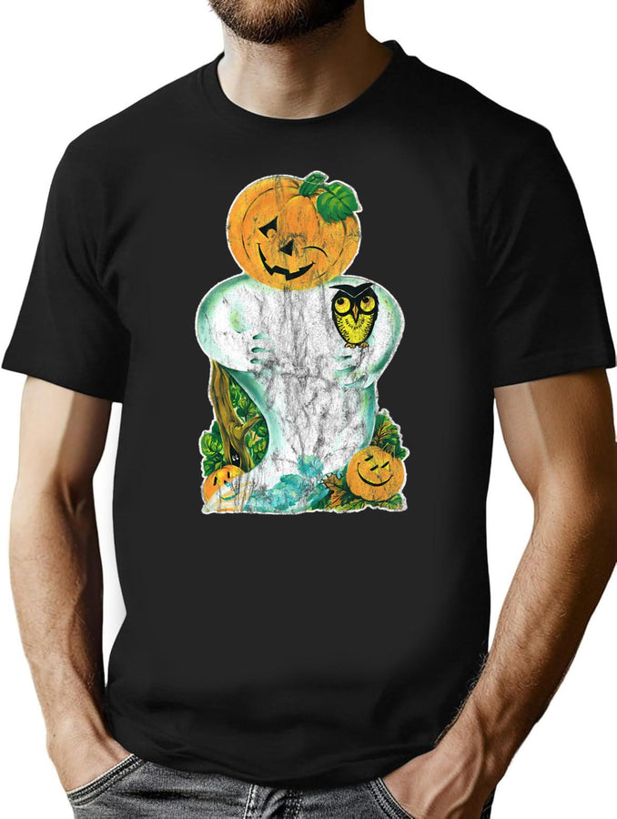397 Vintage Halloween Ghost Pumpkin Face Cut Out T-Shirt for Men & Women, T-Shirts Graphic Tee - Black
