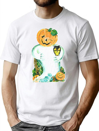 397 Vintage Halloween Ghost Pumpkin Face Cut Out T-Shirt for Men & Women, T-Shirts Graphic Tee - Black