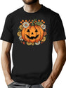 399 Retro Floral Pumpkin Halloween T-Shirt T-Shirt for Men & Women, T-Shirts Graphic Tee - Black